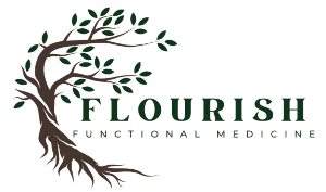Flourish Functional Medicine logo: A vibrant tree with deep roots and green leaves.